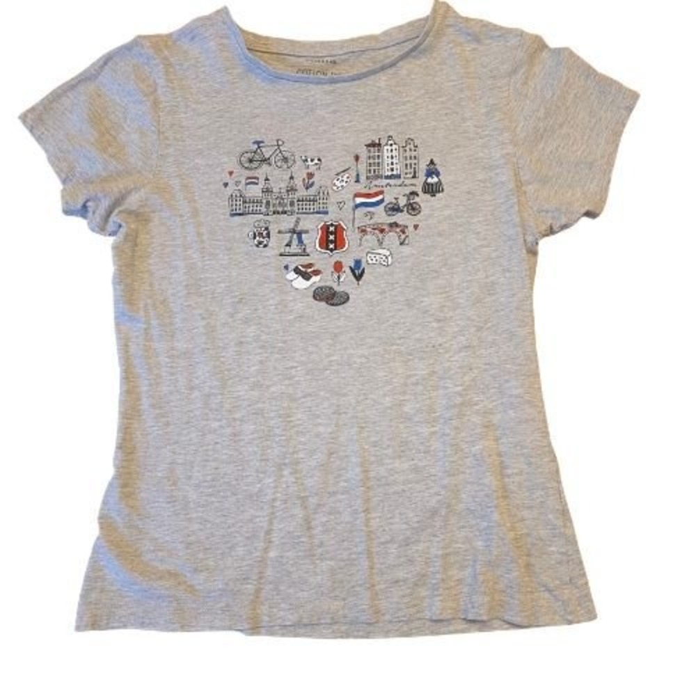 Amsterdam Netherlands Graphic Heart M Top Heather Gray Short Sleeve Travel Dutch